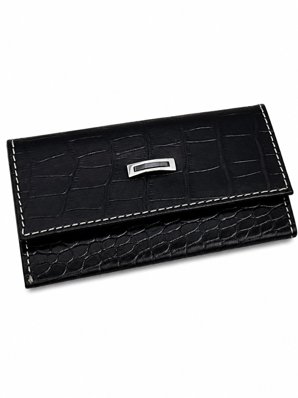 Daniel Swarovski Black Croc-Embossed Leather Wallet with Crystal EUC